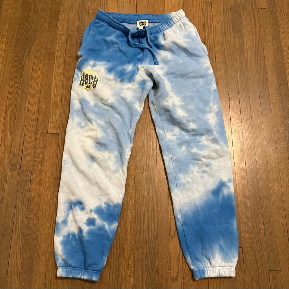 Cross Colours HBCU tie dye blue yellow white sweatpants pants